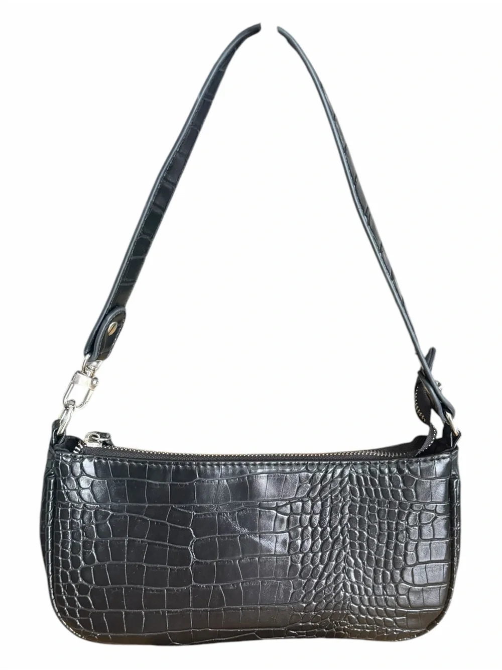 Classic Croc-Embossed Shoulder Bag in Black